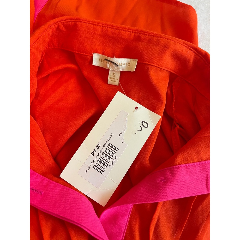 Flying Tomato Orange Pink Danica Pintuck Puff Sleeve Shirt Dress Retro Chic Sm - Picture 5 of 11
